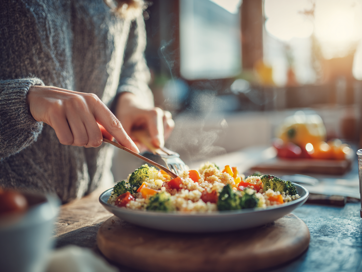 Zbalansowany posiłek z quinoa i warzywami